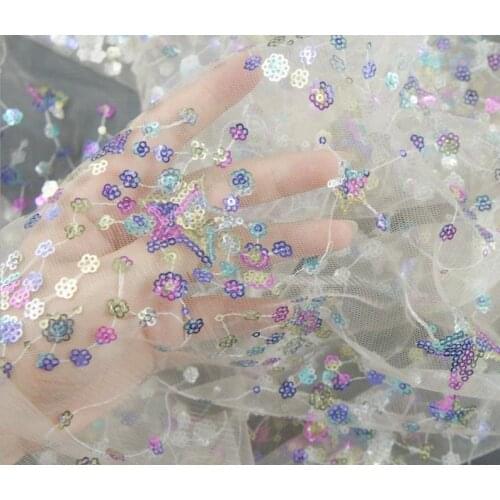 Exquisite Sequined Stars Lace Fabric Colorful Tulle Mesh Lace Fabric baby clothes, bridal gown overlay flower girl dress fabric