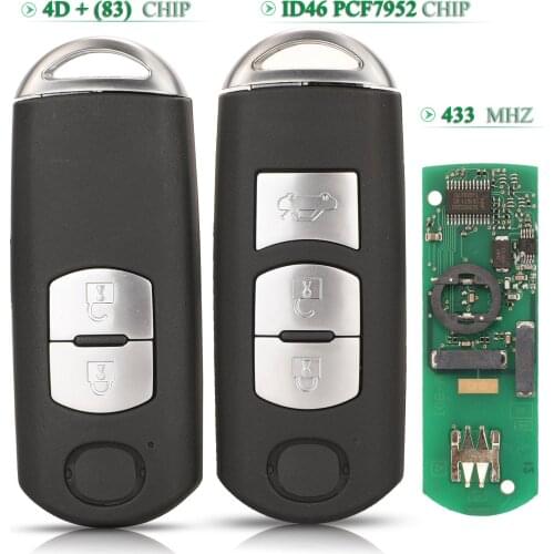 Bilchave 2/3 Buttons 433Mhz For MAZDA 2 6 Fob Remote Smart Car Key 4D+(83) /ID46 PCF7952 Chip With Blade Replacement
