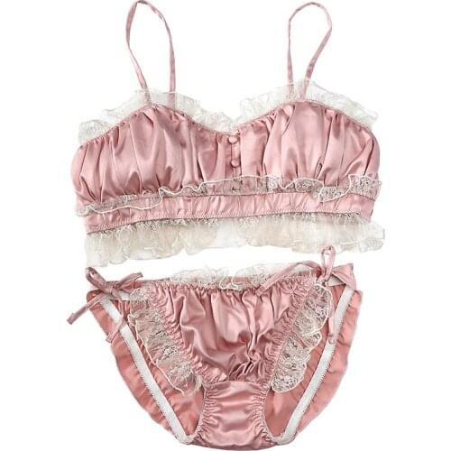 Daisy Embroidery Cute Bra & Panties Set Ruffles Trim Wirefree Milk Silk Soft Underwear Sleep Intimates Set Kawaii Lolita