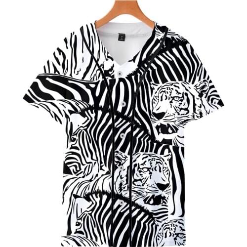 LCFA Summer Man New Button T-shirt Short 3D Printed Black White Zebra Animal Streetwear Big Size Costume Unisex Baseball Shirt