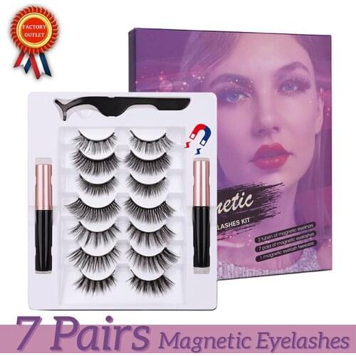 7Pairs Magnetic Eyelashes with Magnetic Eyeliner Tweezer Kit Reusable 3D Magnetic Lashes Pack with Tweezers No Glue Magnetique