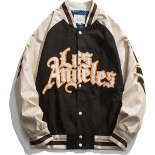 2021 Fashion Baseball Uniform Men/Youth Stand Collar Letter Embrotdery PU Splicing Single-Breasted Vintage Loose Bomber Jacket
