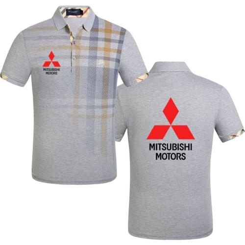 Mitsubishi car logo print Harajuku Mens polo shirt Short Sleeve Business casual tops Striped Gradient cotton mens clothing