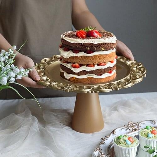 Retro Table Cake Stand Golden Tart Display Plate Tall Shelf Centrepiece