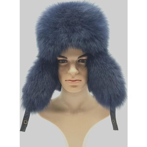 Real Fox Fur Cap Male Genuine Raccoon Fur Hats With Fur Ear Protection 100% Natural Real Fur Leather Bomber Hats