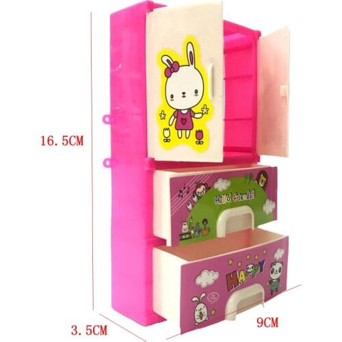 NK Newest Doll Accessories Baby Toys Cartoon Printing Closet Wardrobe For Barbie Doll Girls Toy Princess Bedroom Furniture