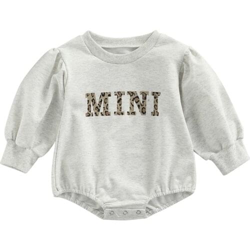 New Baby Girl’s Casual Puff Sleeve Romper Fashion Leopard Letter Print Round Neck Triangle Jumpsuits