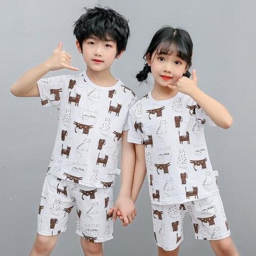 Kids Pajamas Girls Boys Sleepwear Nightwear Baby Infant Clothes Cartoon Pajama Sets Mesh Soft Cotton Childrens Pyjamas Homewear