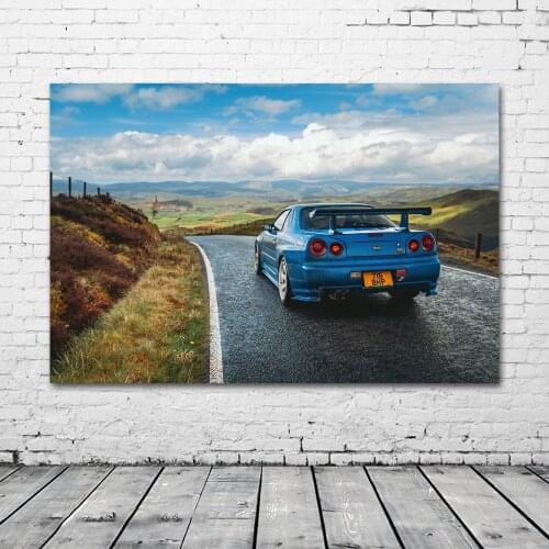 Supercar Posters Nissans Skyline Blue GTR Old Car Landscape Picture Wall Art Prints Canvas Paintings for Living Room Decor