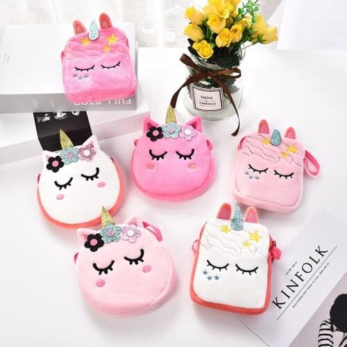 Cartoon unicorn plush shoulder bag cute personalized coin purse girl mobile phone gift messenger bag