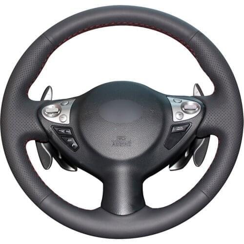 Hand-stitched Black Genuine Leather Car Steering Wheel Cover for Infiniti FX FX35 FX37 FX50 2009-2013 QX70 Nissan Juke 370Z