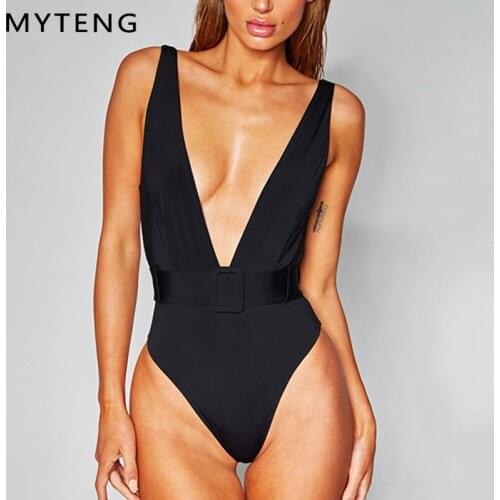 Sexy monokini swimsuit Buckle Belt One Piece Swimsuit Female Deep V Bikini Swimwear Women Bikinis 2020 New Biquini Bathing Suit