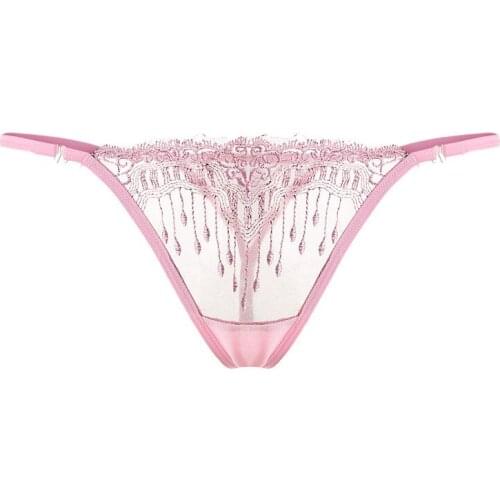 Sexy Womens Thong Erotic Lace Transparent Hollow Embroidery Tassel Underwear Sexy Thong Womens Sexy Crotchless Panties