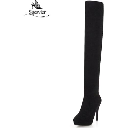 Sgesvier 2018 Sexy women over the knee boots fashion pointed toe zip shoes woman high heels stretch boots plus size 32-43 OX669