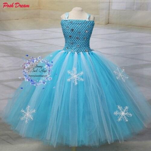 POSH DREAM Elsa Princess Kids Girls Tutu Dresses Matching Hairpiece Princess Halloween Costume Elsa Birthday Children Clothes