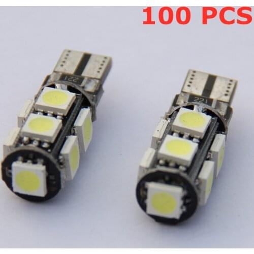100Pcs Led T10 W5w 9smd 5050 Led Car Light W5w 194 168 w5w White DC 12V Wedge Lamp Band Turn Signal Light