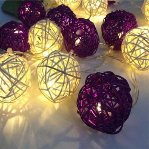 20p/set LED White Purple Rattan BALL LED Fairy String Lights Xmas Garlands lumineuse Home Patio Wedding Romantic Decorations