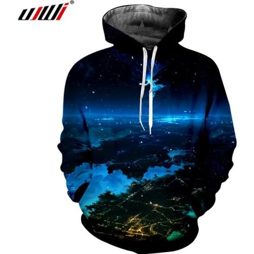 UJWI Oversize Hoodies 2018 Man Brand Hip Hop Long Sleeve Hooded Pullover Sweatshirts 3D Print Space Dancer Streetwears Hoodie