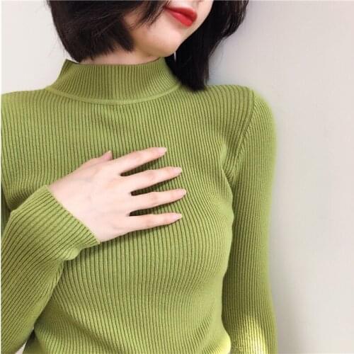 Vintage Knit Pullover Tops Women Spring and Autumn Avocado Green Sweater Women Retro Slim Sweaters Bottoming Shirt Female NS1784