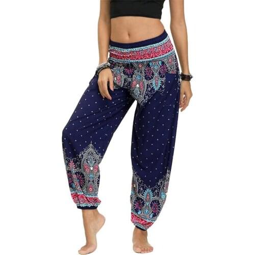 2020 Sarouel Femme Ruched High Waist Floral Dots Summer Harem Pants Beach Party Sweatpants Women Wide Leg Fitness Trousers