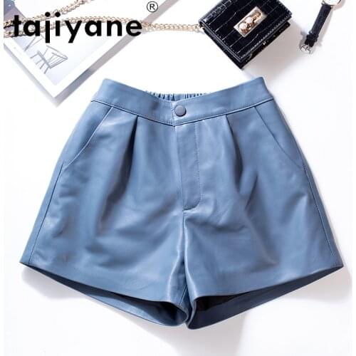 Tajiyane Womens Shorts Genuine Leather Shorts Female Real Sheepskin High Wasit Trousers Woman Cloth Spodenki Damskie TN2345