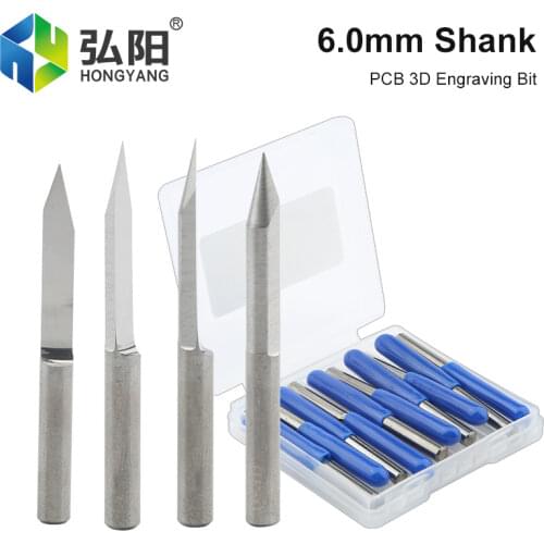 1pcs 6mm Shank Flat Bottom 3d Head 45-80mm Extended Woodworking CNC Milling Cutter Tool V Carbide PVC Acrylic Carving Bit