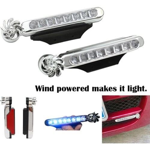 1Pcs Wind Powered 8 LED Car DRL Daytime Running Light Fog Head Lamp Bulbs Headlight Lamp