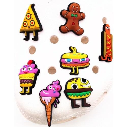 1pcs Cartoon Foods Shoe Charms Cute Sandwich Ice Cream Hot Dog PVC Shoe Accessories Decoraciones for Croc Buckle jibz Kids Gifts