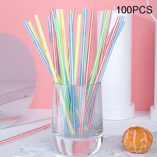 100pcs Disposable Plastic Straws Color Retractable Curved Straws Striped Party Water Drink Multi Colored Rainbow Straw