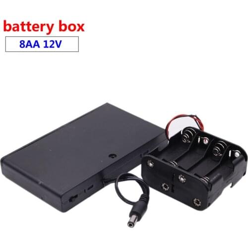 12V battery box 8 AA battery compartment in series with cover with switch with line double-layer battery holder cable length: 15