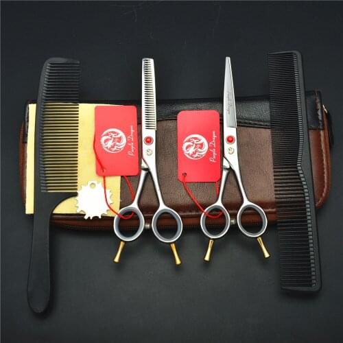 4Pcs Suit 5.5'' Silver Professional Human Hair Scissors Hairdressing Scissors Cutting Shears + Thinning Scissors + Combs Z1012