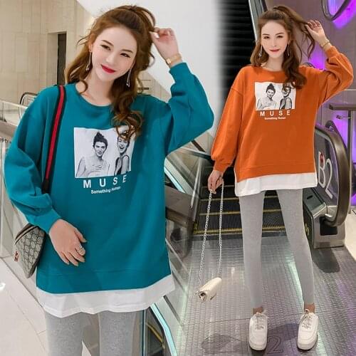 809# Autumn Korean Fashion Maternity Hoodies Sports Casual Chic Ins Loose Sweatshirts Clothes for Pregnant Women Pregnancy Tops