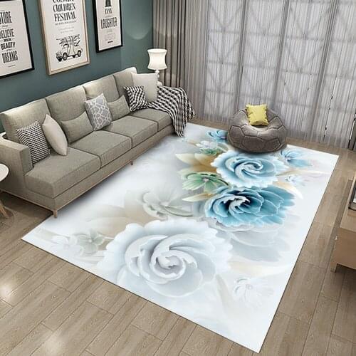 Alfombra Jewelry Blue Flower Pattern Carpet Room Floor Printed Carpet For Living Room Bedroom Area Rug & Printed Home Flannel