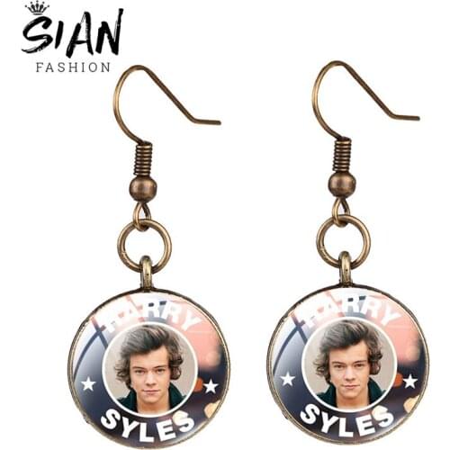 SIAN Star Earrings For Women Pop Singer Art Photo Hook Earring Fashion Round Glass Concert Fans Girl Ear Stud Souvenirs Jewelry