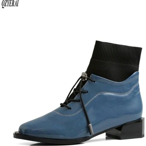 Autumn winter Womens boots Genuine leather Short boots Fashion boots lace-up Womens shoes Size 34-43