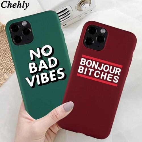 Fashion Letters Phone Case for iPhone 6s 7 8 11 12 Mini Plus Pro X XS Max XR SE No Bad Vibes Cases Soft Silicone Shell Cover