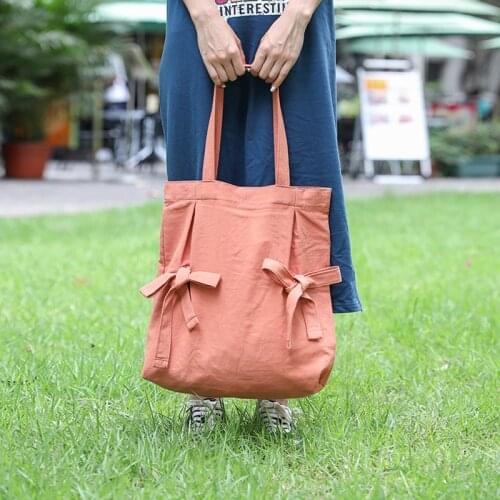 Environmental Canvas Bag For Women 2020 Bow Ties Shoulder Bag Women Foldable Shopper Bag Ladies Hand Bags Tote Handbag Women