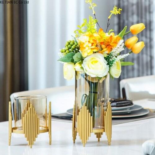 European Glass Vase Luxury Metal Flower Arrangement Hydroponic Flower Arrangement Living Room Dining Table Flower Vase Home Deco