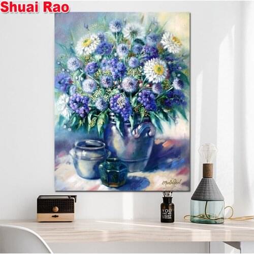5 d diamond painting blue flowers vase,diamond mosaic Dandelion,cross stitch sets, diy rhinestone embroidery still life