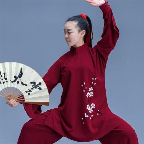 Wine Red Wushu Uniform Chinese Warrior Costume Bruce Lee Wing Chun Clothing Taichi Uniform Woman Kung Fu Tai Chi Outfits TA1833