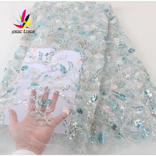 2021 Nigerian Lace Sequences Light Blue Embroidery Elegant French African Latest Design Style High Quality Hot Sale