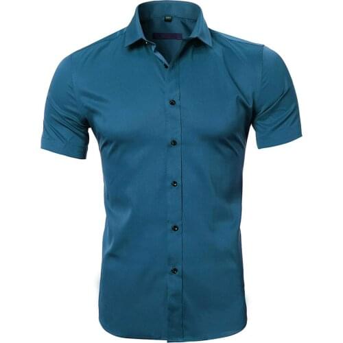 Summer Man Short Sleeve Casual Social Dark Blue vintage Shirt European Plus Size Boys Tops Multicolor Button Shirt Male Slim Fit