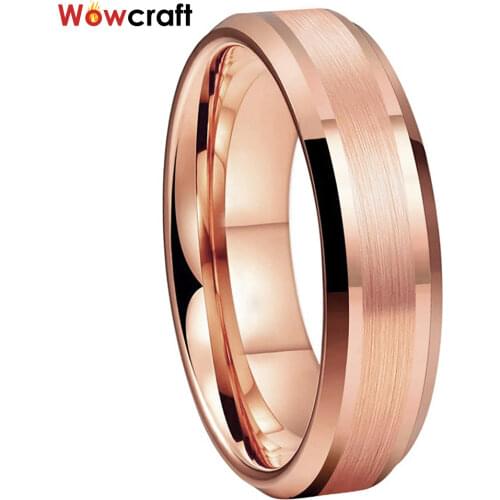 6MM Tungsten Rings Rose Gold for Men Women Wedding Ring Band Ceter Brushed Comfort Fit