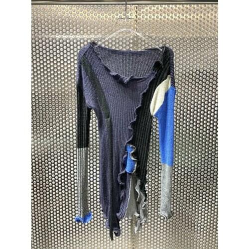 Fashion 2021 new ladies long sleeve sexy casual contrast color stitching sweater 1130