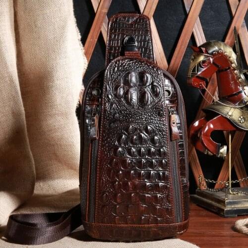 Mens Fashion Alligator Patent Leather Retro Chest bag Shoulder Bag Casual Motorcycle Ride Outdoor Running Equipment Sport Bag