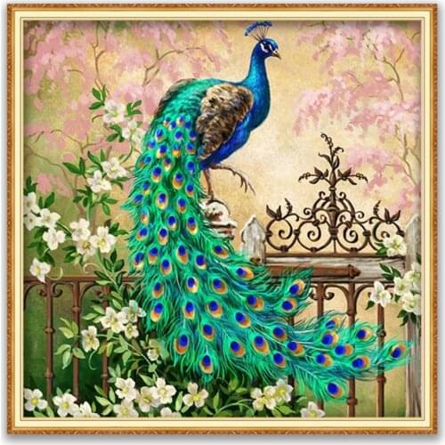 Animal Peacock DIY Embroidery Cross Stitch 11CT Kits Needlework Craft Set Cotton Thread Printed Canvas Home Decoration Wholesale