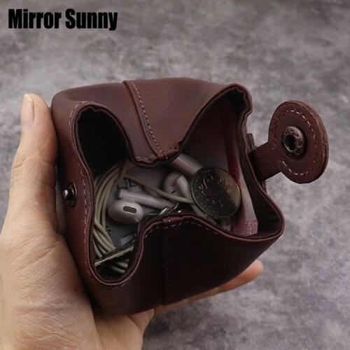 2020 New First Layer Cowhide Genuine Leather Coin Purse Ladies Retro Creative Ins Style Earphone Bag Lovely Small Cute Wallet