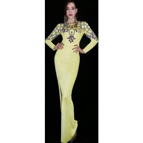 New Shining Rhinestones Bodycon Long Dress Women Birthday Celebrate Prom Party Dress Bar Singer Show Performance Stage Wear