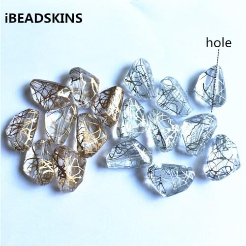 New arrival! 27x18mm 145pcs/lot clear with gold/silver wire drawing effect stone-shape Acrylic beads (Design as shown)