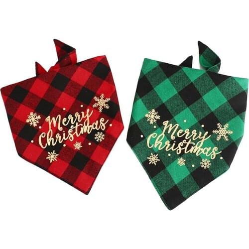 New Product Christmas Pet Saliva Towel Dog Triangle Scarf Pet Triangle Scarf Plaid Christmas Dog Scarf